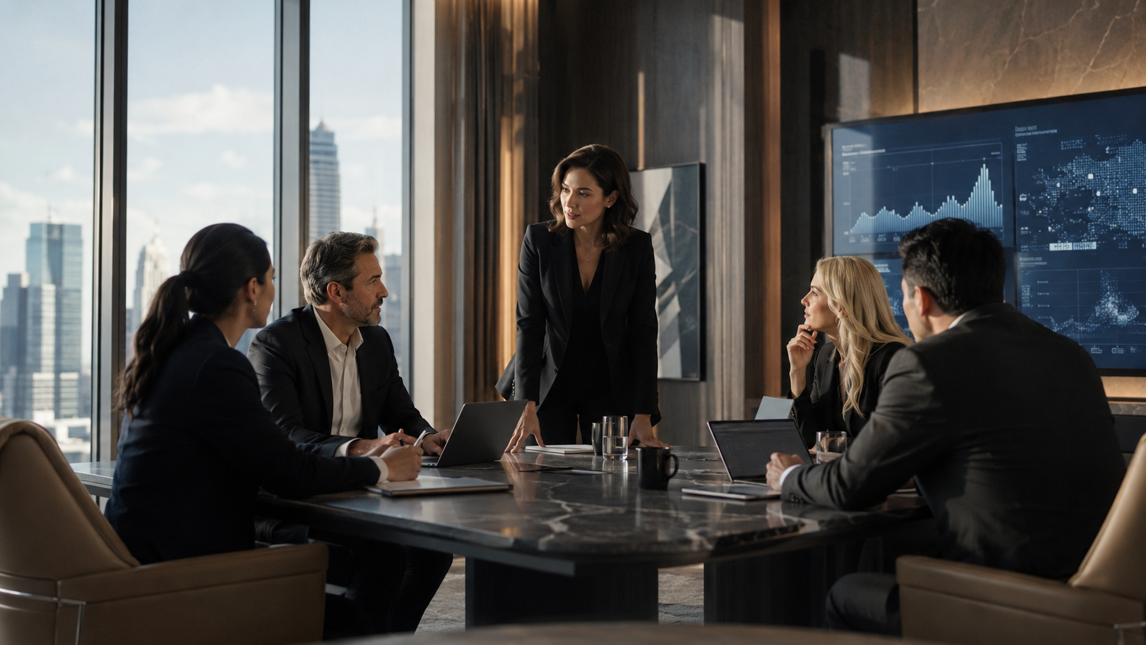 Executive boardroom strategy meeting